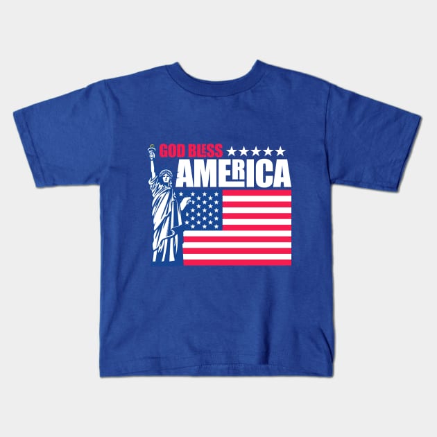 God Bless America American Stars & Stripes US Flag Statue of Liberty Kids T-Shirt by CultTees